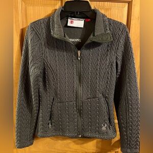 Spyder Core Sweater Cable Knit Charcoal Gray Size Small FullZip with pockets
